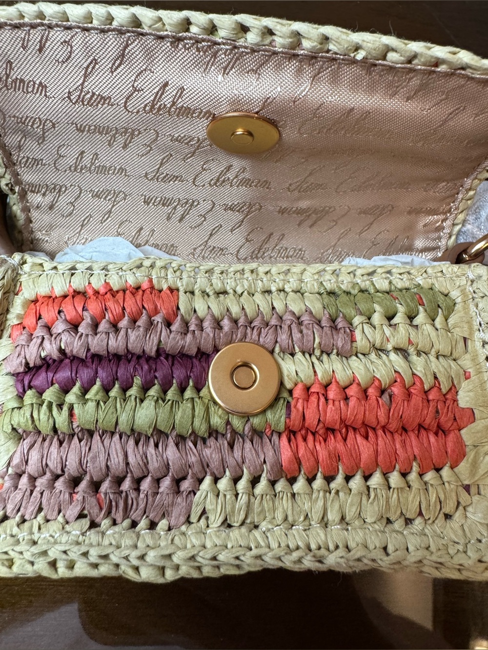 NEW Sam Edelman Mini Raffia and Leather Wallet- Terracotta - Picture 11 of 12